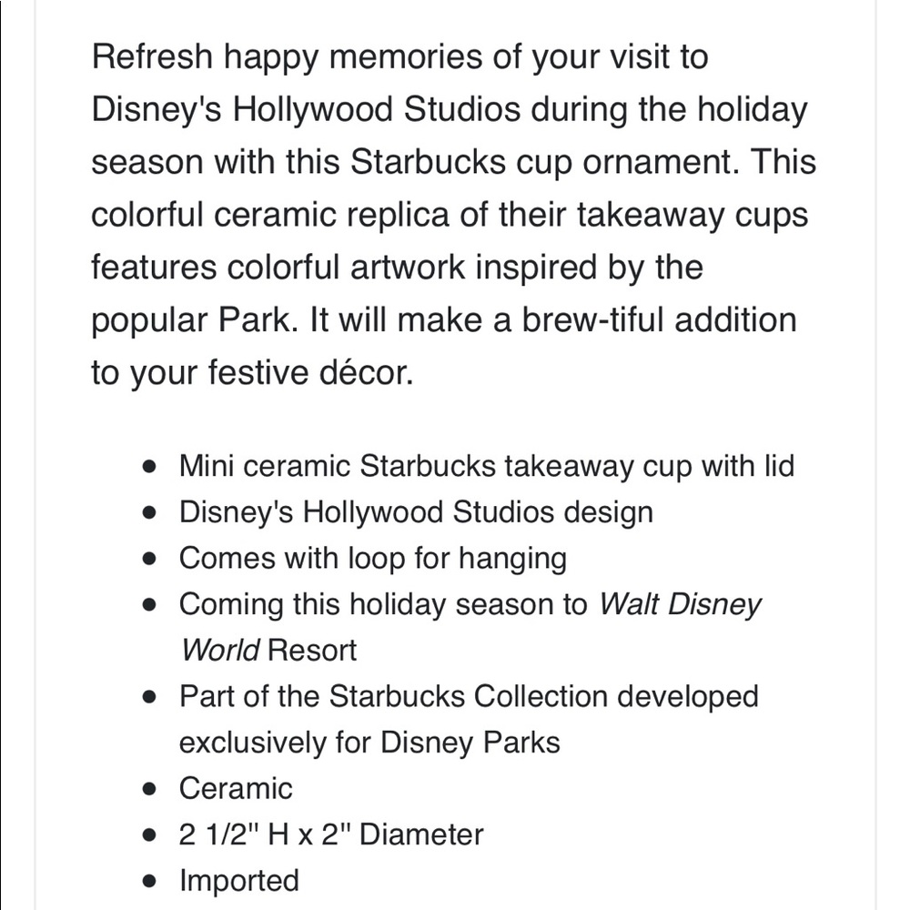 Disney Parks Hollywood Studios Starbucks Mini Tumbler Christmas Ornament - Picture 8 of 8